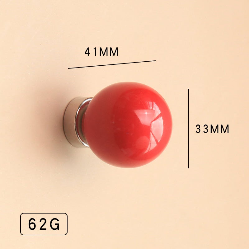 Ceramic Multi-barrel Powerful Magnet Hooks Home Decor Wall Art Fridge Magnet Adhesive Stickers No Nail Hooks Decorative Hangers Red glossy ceramic ball-magnetic hook 