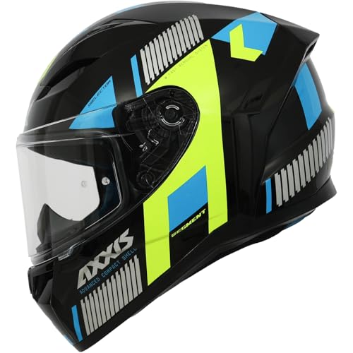 AXXIS Segment Selector Full Face Helmet | ISI & DOT Certified | Anti-Scratch Clear Visor | Polycarbonate Shell | Multi-Ventilation | Removable Padding | Quick-Release Buckle (Blue Neon, L) - Image 1