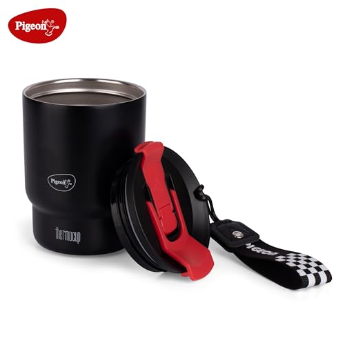 Pigeon Thermocup 350 ml: Stainless Steel Vacuum Insulated Coffee Cup/Tumbler for Hot and Cold Drinks, BPA-Free, Leak-Proof, Coffee Mug with Double Lid – Ideal for Car, Home, Office, Travelling|Black - Image 2