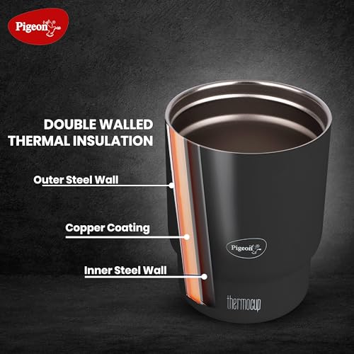 Pigeon Thermocup 350 ml: Stainless Steel Vacuum Insulated Coffee Cup/Tumbler for Hot and Cold Drinks, BPA-Free, Leak-Proof, Coffee Mug with Double Lid – Ideal for Car, Home, Office, Travelling|Black - Image 3