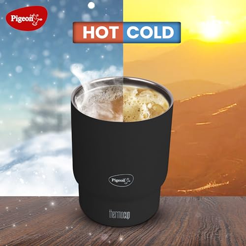 Pigeon Thermocup 350 ml: Stainless Steel Vacuum Insulated Coffee Cup/Tumbler for Hot and Cold Drinks, BPA-Free, Leak-Proof, Coffee Mug with Double Lid – Ideal for Car, Home, Office, Travelling|Black - Image 4