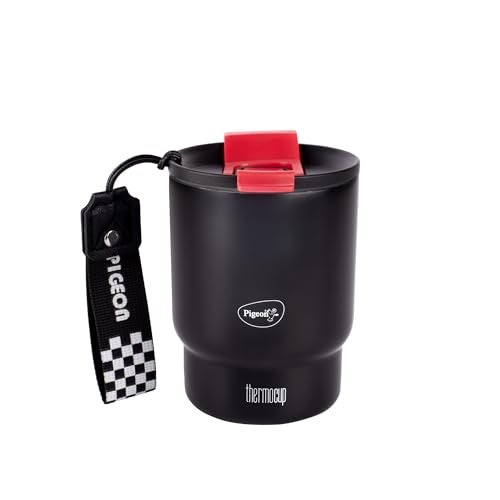 Pigeon Thermocup 350 ml: Stainless Steel Vacuum Insulated Coffee Cup/Tumbler for Hot and Cold Drinks, BPA-Free, Leak-Proof, Coffee Mug with Double Lid – Ideal for Car, Home, Office, Travelling|Black - Image 1