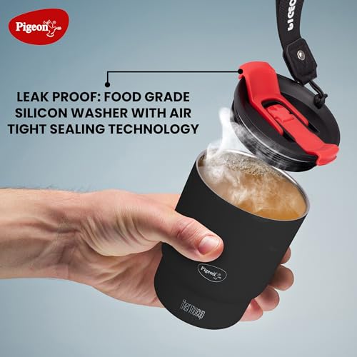 Pigeon Thermocup 350 ml: Stainless Steel Vacuum Insulated Coffee Cup/Tumbler for Hot and Cold Drinks, BPA-Free, Leak-Proof, Coffee Mug with Double Lid – Ideal for Car, Home, Office, Travelling|Black - Image 5