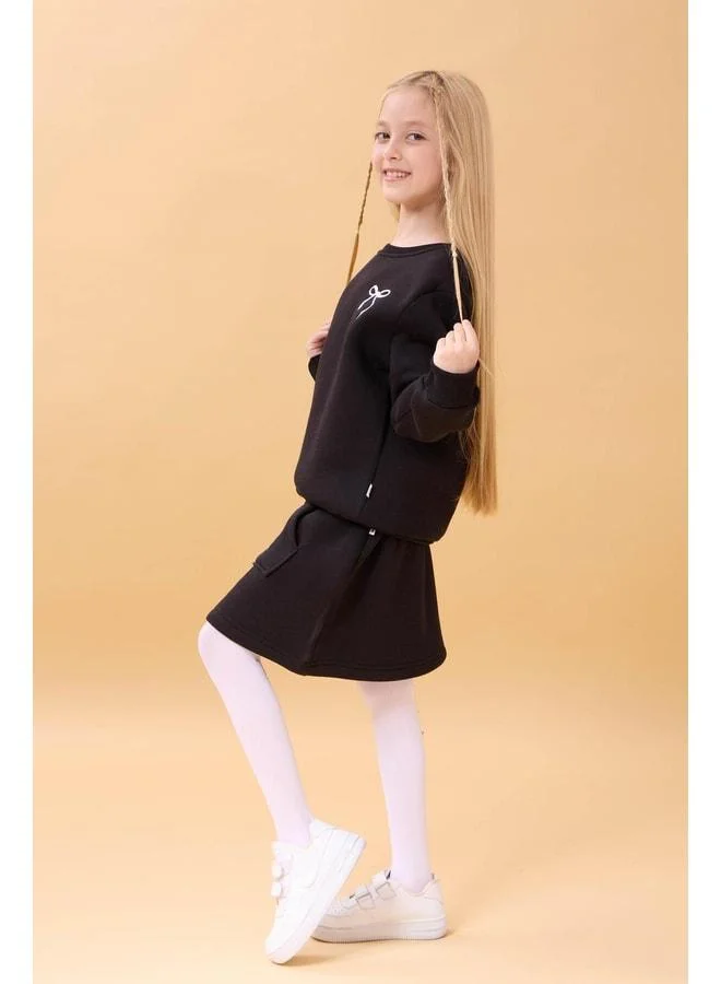 Perendi Girl's Embroidered Shirt and Skirt College Set – Black.