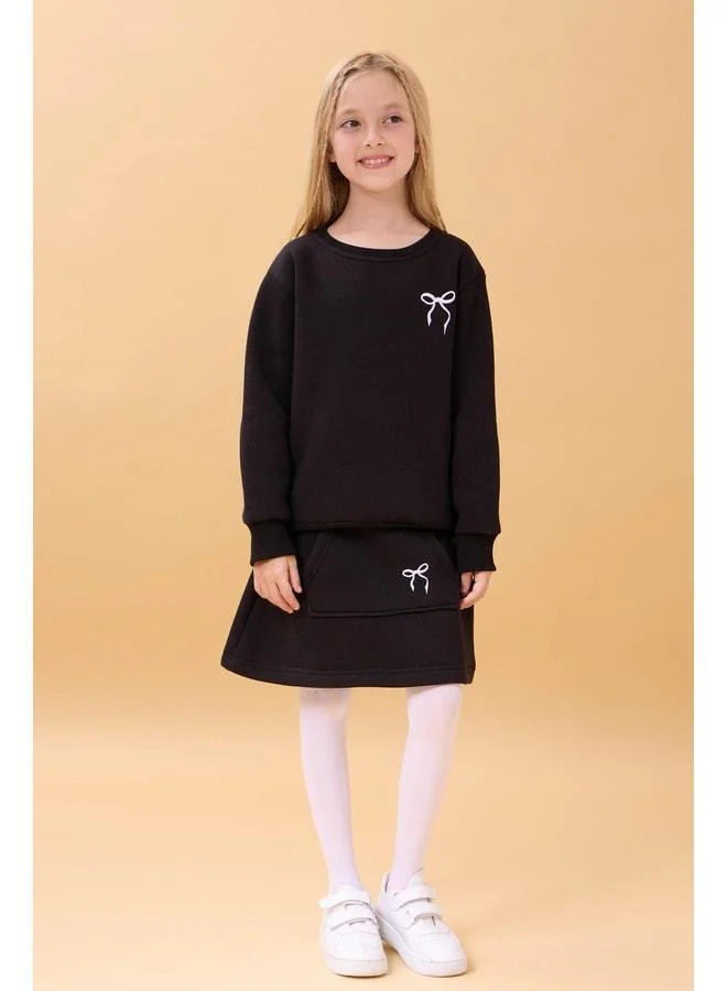 Perendi Girl's Embroidered Shirt and Skirt College Set – Black.