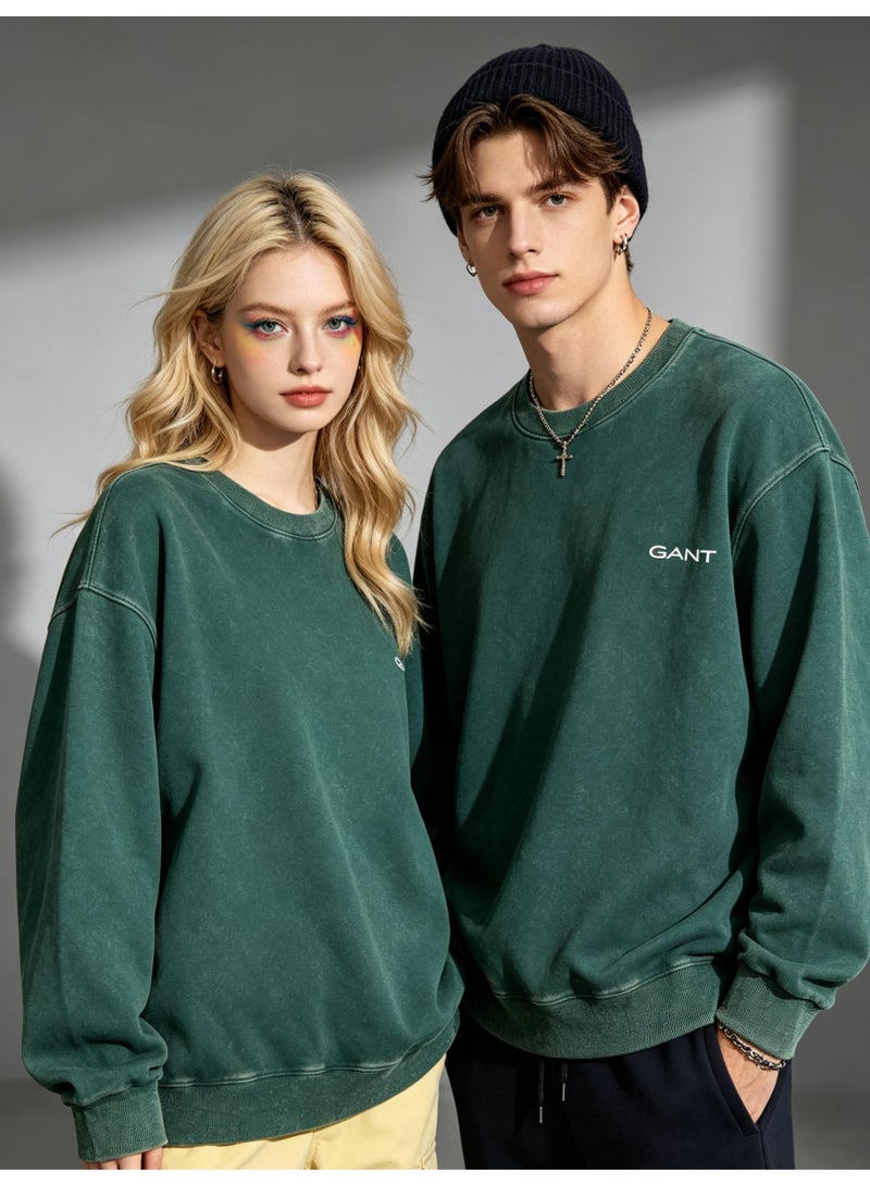 GANT Unisex Crew Neck Washed Sweatshirt, Men's Women's Casual Long Sleeve Top Green - Image 3