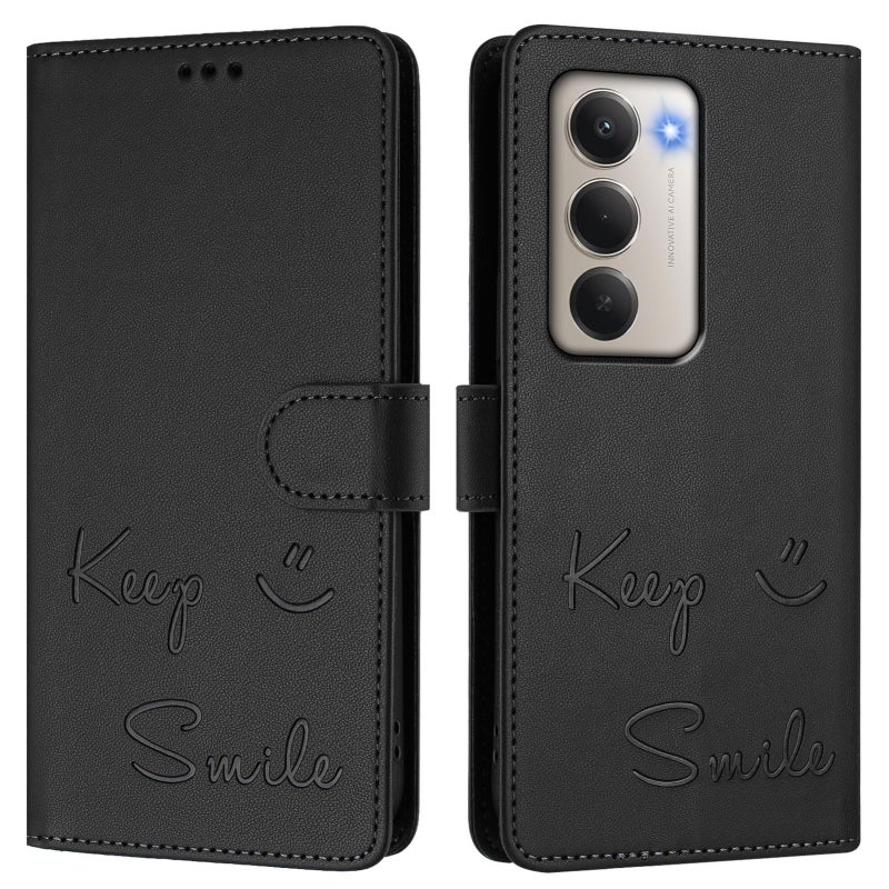 erorex For Redmi 15 5G Global / 15 4G SEA 169.5mm Smile Embossing RFID Leather Phone Case(Black) - Image 2