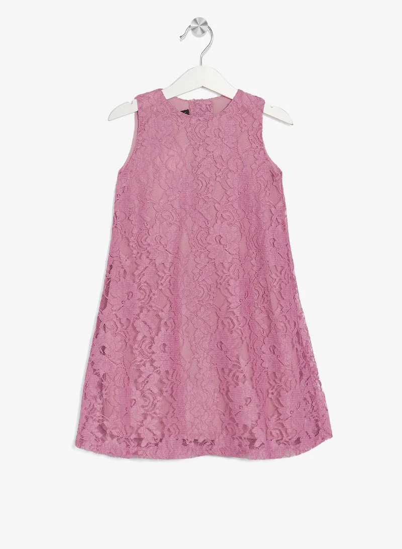 Little Golden Apple Little Solid Lace Detailed Dress