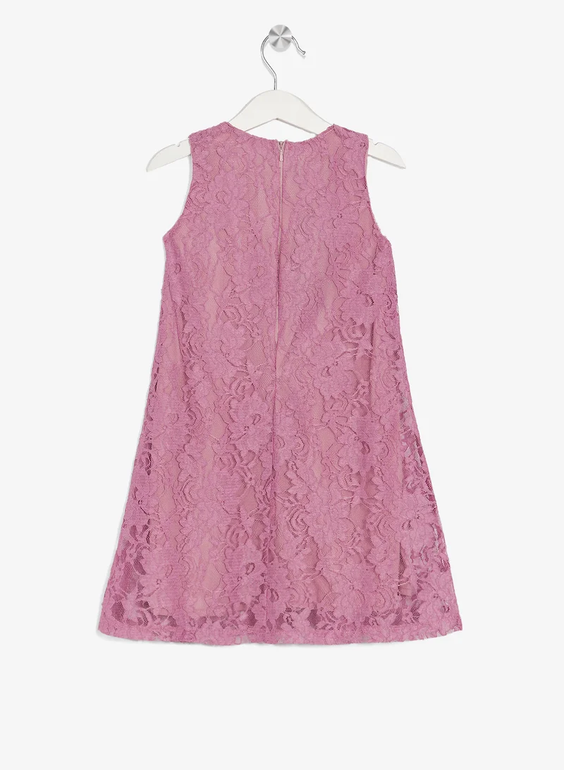 Little Golden Apple Little Solid Lace Detailed Dress