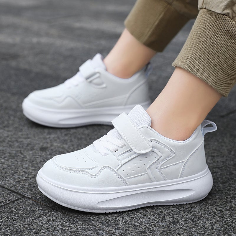 Children'S Shoes Spring Style 24 Jinjiang Boys' Thick-Soled Leather Panel Shoes 6-12 Years Old Medium And Large Kidsren'S White Casual Shoes - Image 4