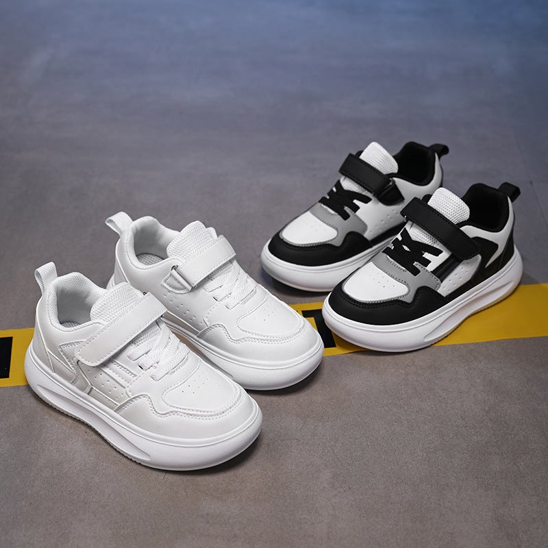 Children'S Shoes Spring Style 24 Jinjiang Boys' Thick-Soled Leather Panel Shoes 6-12 Years Old Medium And Large Kidsren'S White Casual Shoes - Image 2