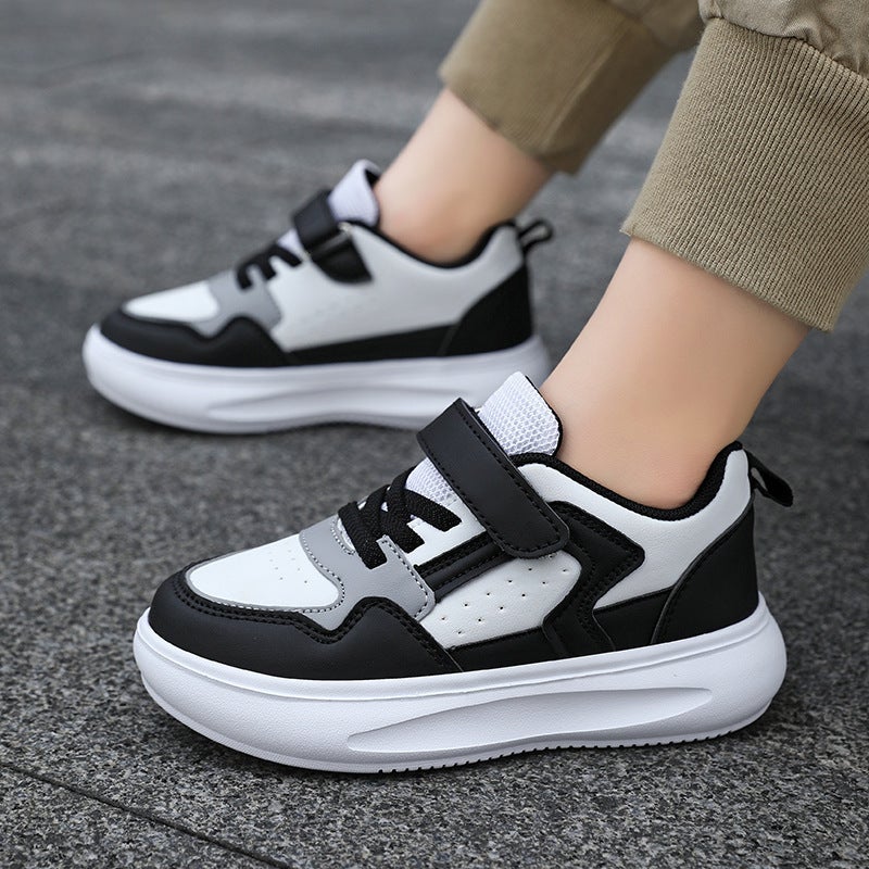 Children'S Shoes Spring Style 24 Jinjiang Boys' Thick-Soled Leather Panel Shoes 6-12 Years Old Medium And Large Kidsren'S White Casual Shoes - Image 3
