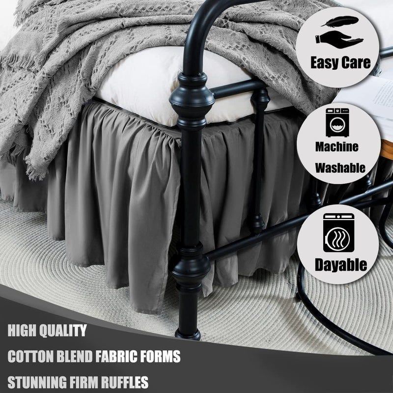 TSUTOMI Grey Bed Skirt King Size Ruffled Bed Skirt with Split Corners  King Bed Skirt 14 Inch Drop  King Size Bed Skirt Grey for Ruffled Bed Skirt with Split Corners  Bed Skirt King Size - Image 2