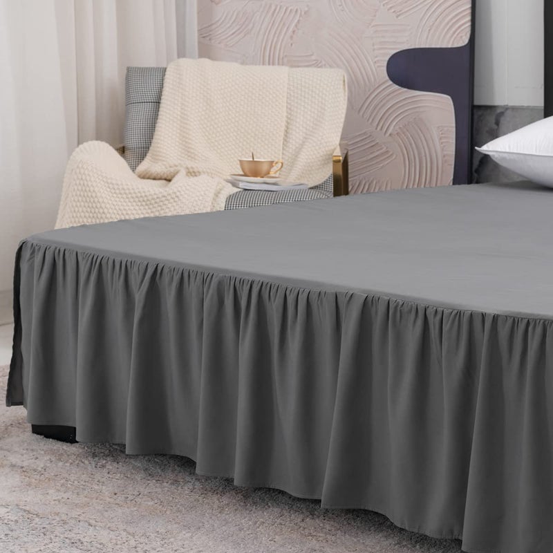 TSUTOMI Grey Bed Skirt King Size Ruffled Bed Skirt with Split Corners  King Bed Skirt 14 Inch Drop  King Size Bed Skirt Grey for Ruffled Bed Skirt with Split Corners  Bed Skirt King Size - Image 4