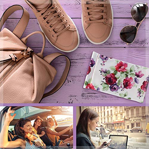 MyEyeglassCase Women Soft Sunglasses Case - Large Glasses Holder in Floral Microfiber Print - Squeeze Top Eyeglass Pouch with Cloth - Passport Holder, Smart Phone Case (CT8 Cranberry Rose) - Image 5