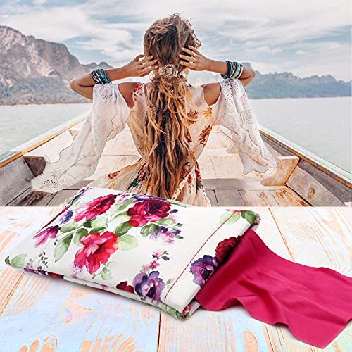 MyEyeglassCase Women Soft Sunglasses Case - Large Glasses Holder in Floral Microfiber Print - Squeeze Top Eyeglass Pouch with Cloth - Passport Holder, Smart Phone Case (CT8 Cranberry Rose) - Image 2