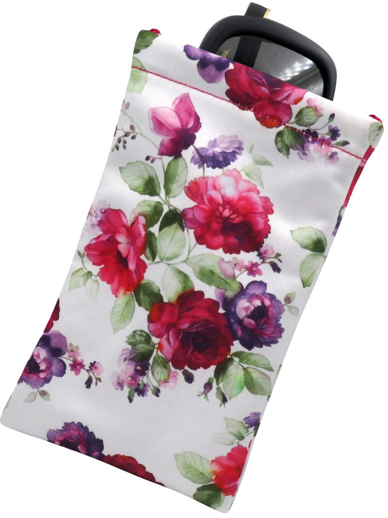 MyEyeglassCase Women Soft Sunglasses Case - Large Glasses Holder in Floral Microfiber Print - Squeeze Top Eyeglass Pouch with Cloth - Passport Holder, Smart Phone Case (CT8 Cranberry Rose) - Image 1