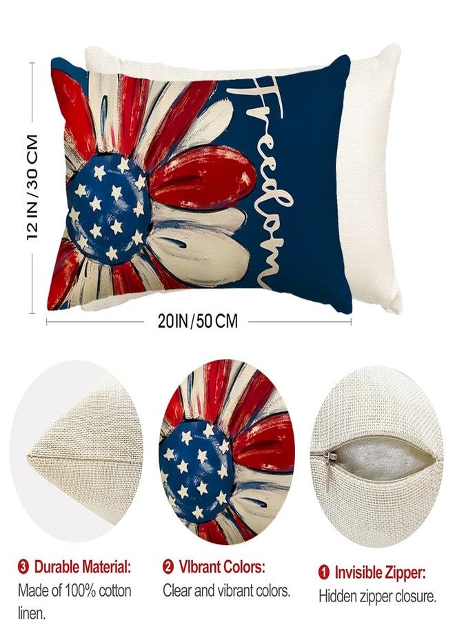 RABUSOFA 4th of July Patriotic Pillow Covers 12X20 Inch,Freedom Memorial Day Fourth of July Pillow Cases,America Stars Red White and Blue Cushion Case Daisy Sunflower(15-12) - Image 2