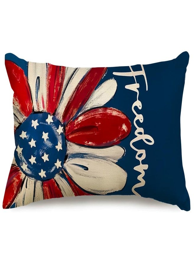 RABUSOFA 4th of July Patriotic Pillow Covers 12X20 Inch,Freedom Memorial Day Fourth of July Pillow Cases,America Stars Red White and Blue Cushion Case Daisy Sunflower(15-12) - Image 1