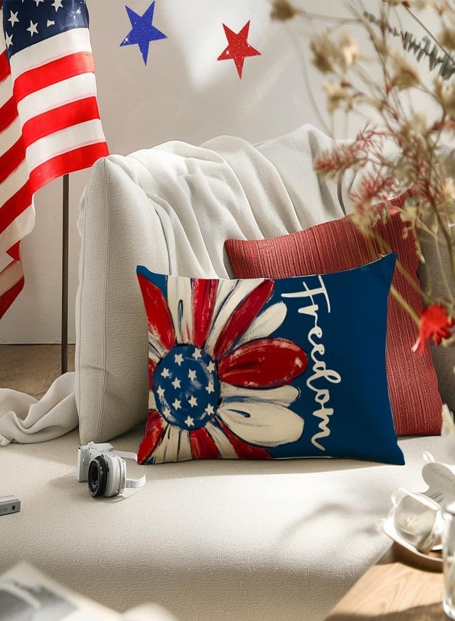 RABUSOFA 4th of July Patriotic Pillow Covers 12X20 Inch,Freedom Memorial Day Fourth of July Pillow Cases,America Stars Red White and Blue Cushion Case Daisy Sunflower(15-12) - Image 4