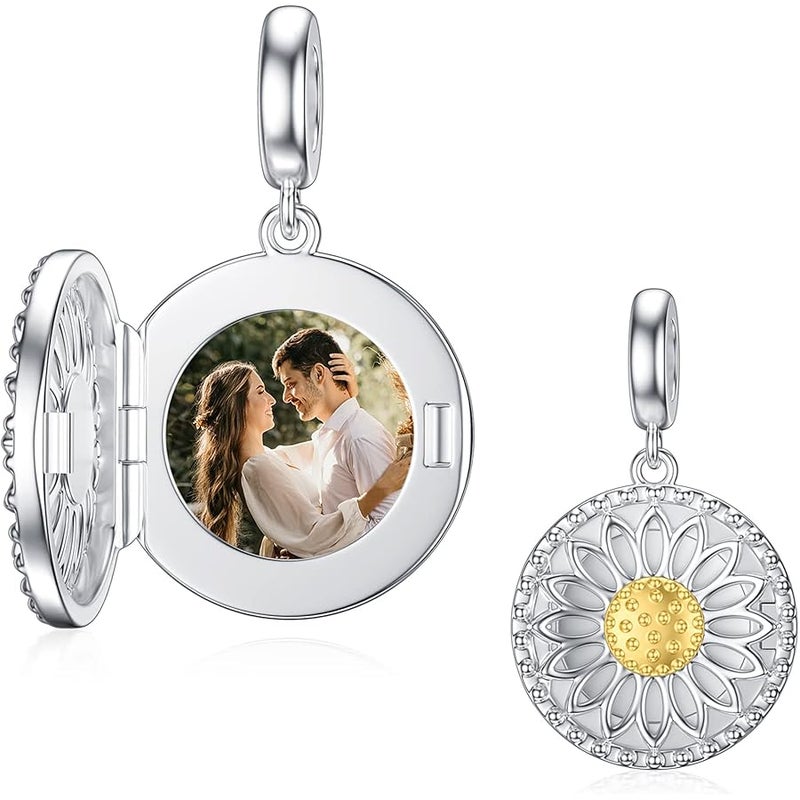 LONAGO 925 Sterling Silver Personalized Photo Charm Fit Compatible for Bracelet Necklace Customized Heart Round Shape Picture Bead - Image 1