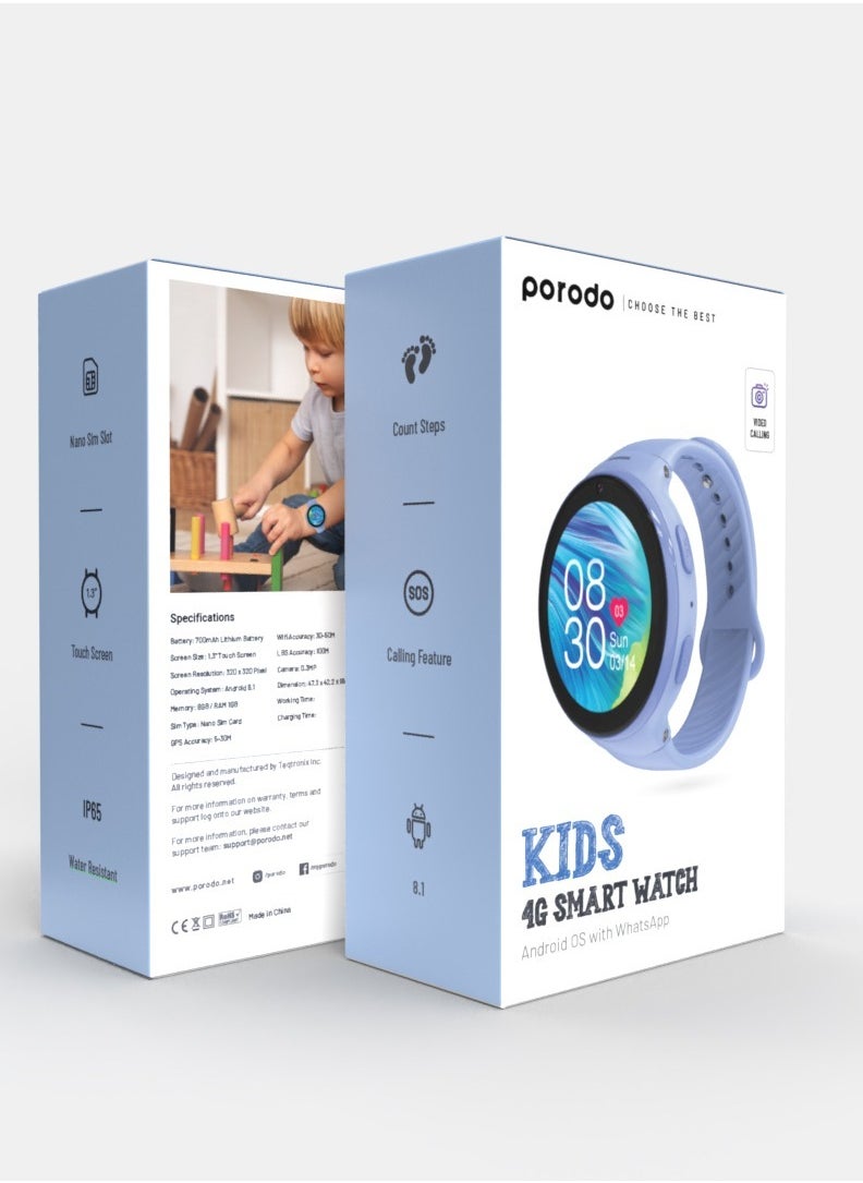 Smart Watch for Kids with JuniCare app and WhatsApp / IP67 Water Resistant / 1.3" Touch Screen / 2 Days Working Time / Count Steps- Blue
