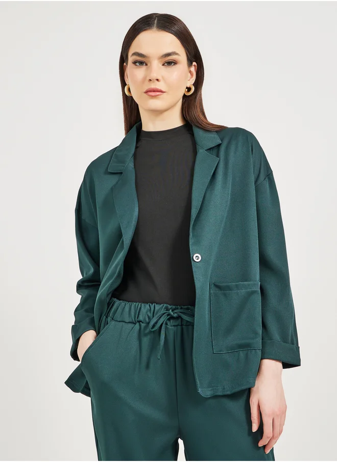 Styli Plain Notch Lapel Buttoned Blazer and Pants Co-Ords