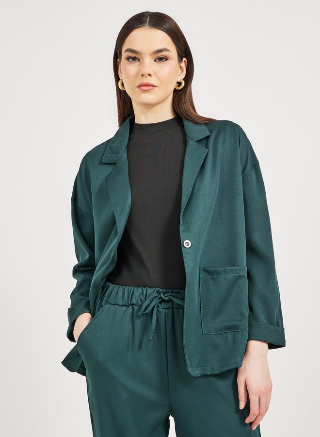 Styli Plain Notch Lapel Buttoned Blazer and Pants Co-Ords  - Image 2