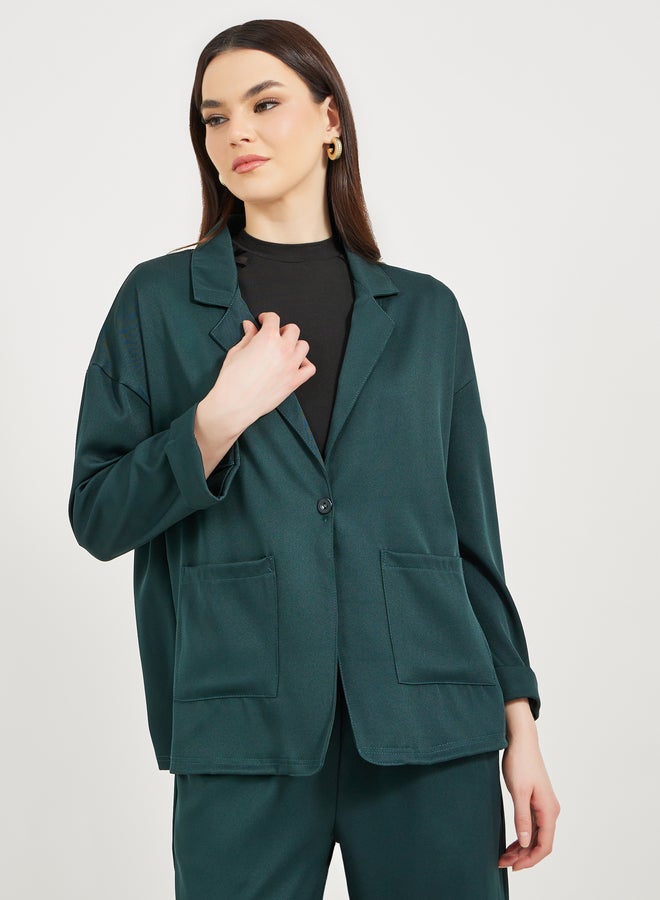 Styli Plain Notch Lapel Buttoned Blazer and Pants Co-Ords  - Image 3