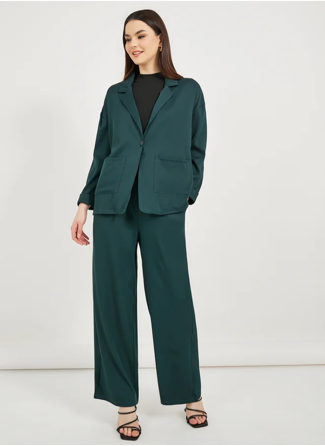 Styli Plain Notch Lapel Buttoned Blazer and Pants Co-Ords