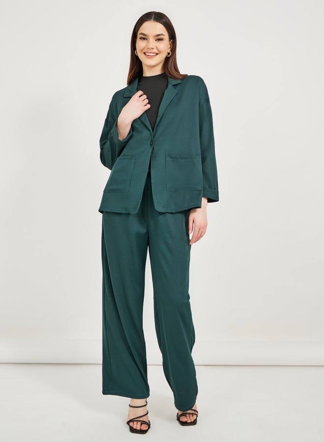 Styli Plain Notch Lapel Buttoned Blazer and Pants Co-Ords  - Image 4