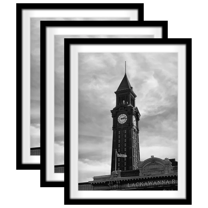 Wiscet 18x24 Picture Frame Set of 3 Display Pictures 16x20 with Mat or 18 x 24 Poster Frame Without Mat Wall Gallery Photo Frames Black