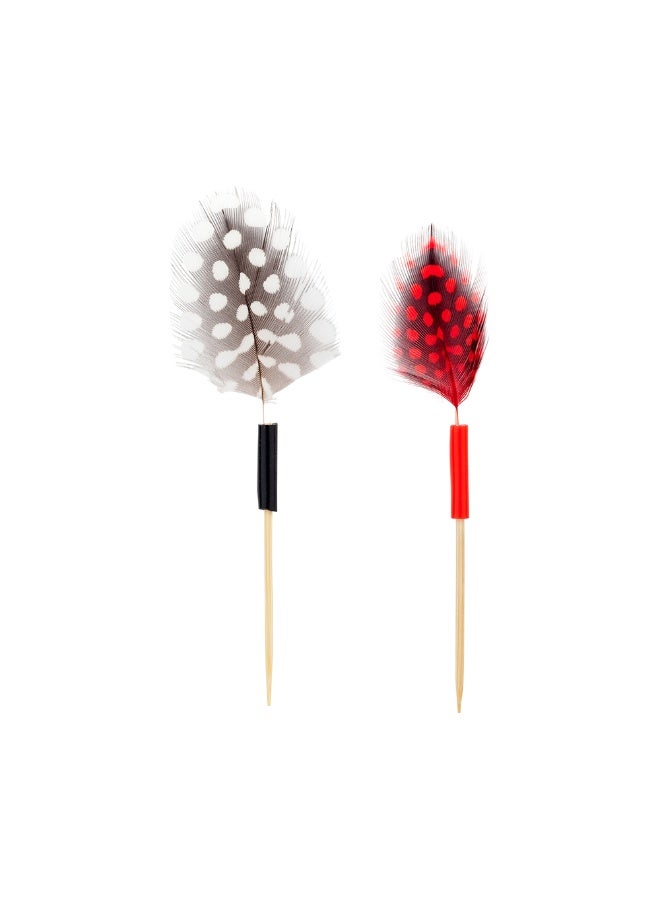 Restaurantware 4 Inch Party Toothpicks, 500 Disposable Cocktail Skewers - Camouflage Feather Decoration, Sharp Tips, Assorted Bamboo Decorative Cocktail Picks, For Garnishes Or Appetizers  - Image 1
