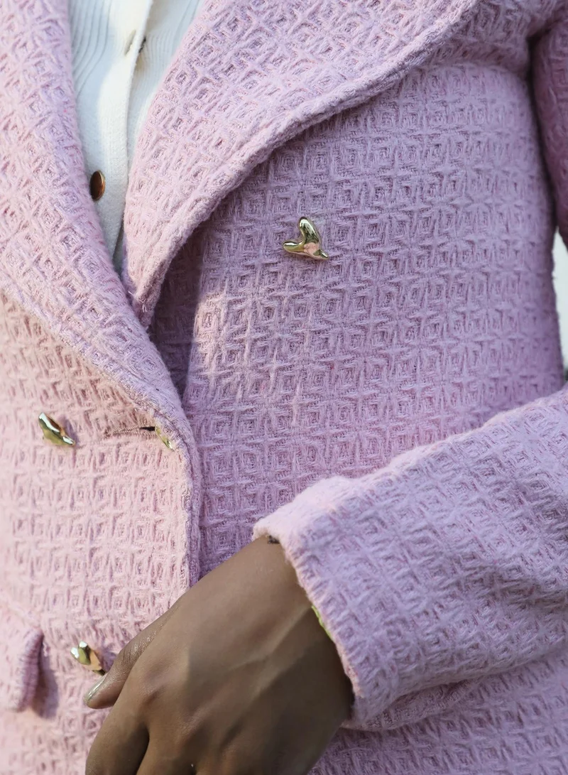 Campus Sutra Women's Blush Pink Double-Breasted Self-Design Long Coat