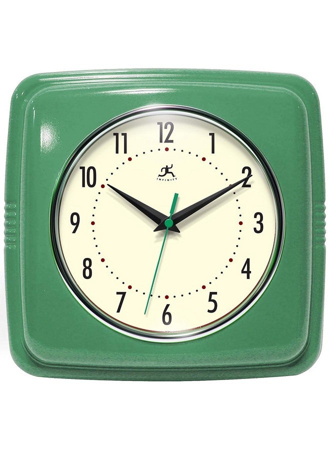 Infinity Instruments Retro Wall Clock - 9 Inch Square Clock - Silent Non-Ticking Mid Century Modern - Kitchen Clock Office Clock Diner Wall Clock - Vintage Wall Clock Decorative - Green - Image 1
