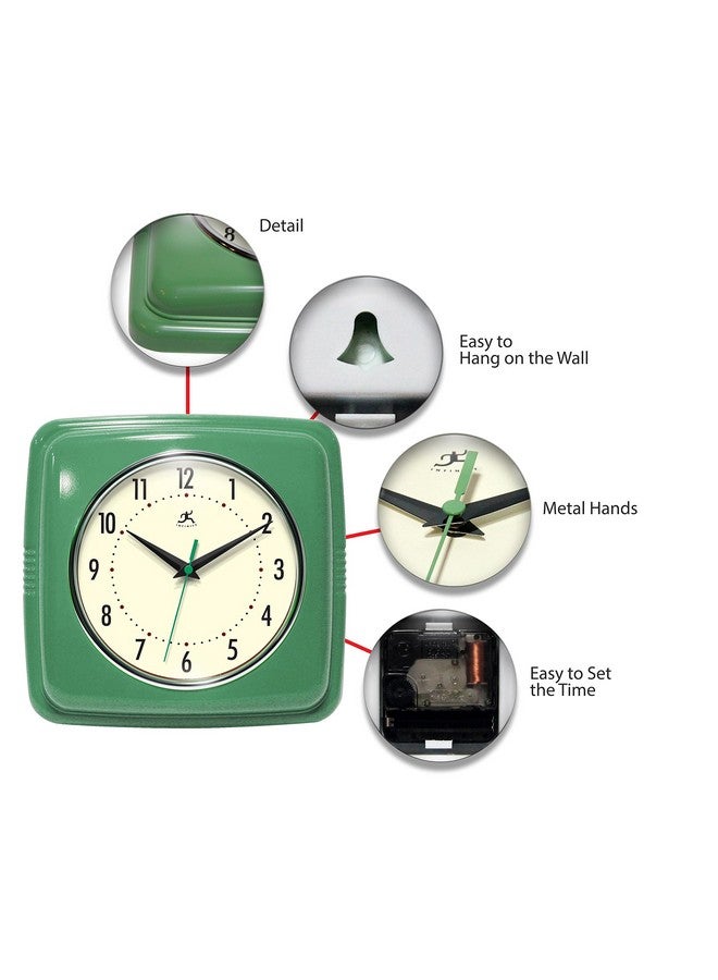 Infinity Instruments Retro Wall Clock - 9 Inch Square Clock - Silent Non-Ticking Mid Century Modern - Kitchen Clock Office Clock Diner Wall Clock - Vintage Wall Clock Decorative - Green - Image 5