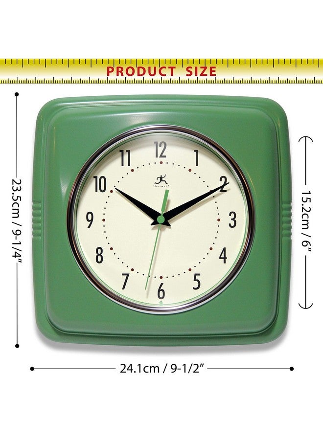 Infinity Instruments Retro Wall Clock - 9 Inch Square Clock - Silent Non-Ticking Mid Century Modern - Kitchen Clock Office Clock Diner Wall Clock - Vintage Wall Clock Decorative - Green - Image 4