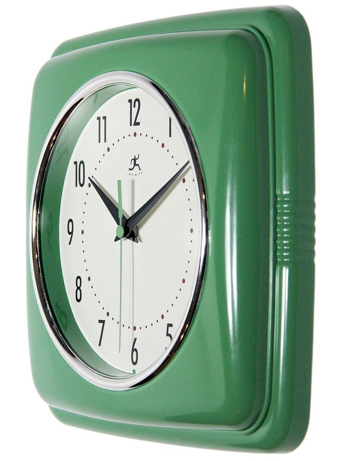 Infinity Instruments Retro Wall Clock - 9 Inch Square Clock - Silent Non-Ticking Mid Century Modern - Kitchen Clock Office Clock Diner Wall Clock - Vintage Wall Clock Decorative - Green - Image 3