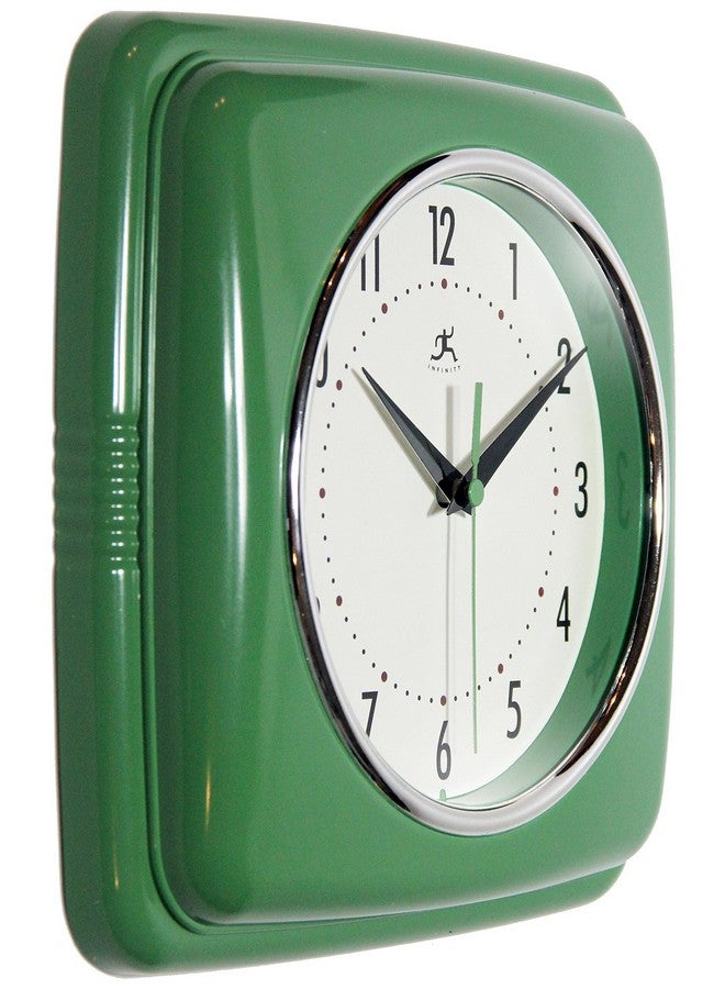 Infinity Instruments Retro Wall Clock - 9 Inch Square Clock - Silent Non-Ticking Mid Century Modern - Kitchen Clock Office Clock Diner Wall Clock - Vintage Wall Clock Decorative - Green - Image 2