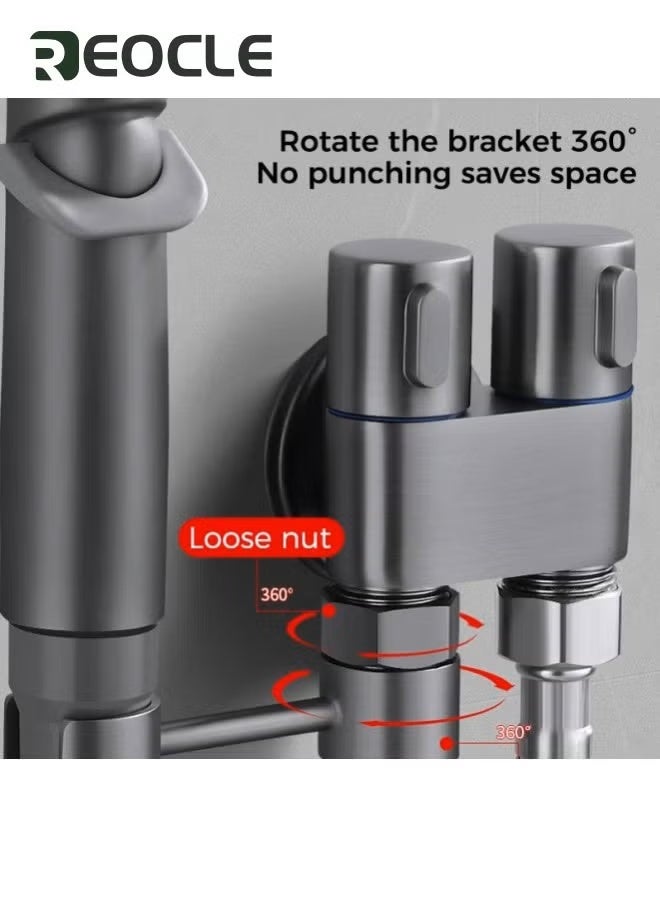REOCLE 4 Pcs Bidet Toilet Spray Gun Set Handheld Bidet Sprayer Shattaf with Stainless Steel Chrome Hose Toilet Water Sprayer Silver  - Image 2