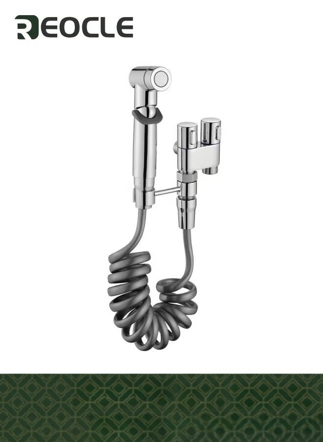 REOCLE 4 Pcs Bidet Toilet Spray Gun Set Handheld Bidet Sprayer Shattaf with Stainless Steel Chrome Hose Toilet Water Sprayer Silver  - Image 1