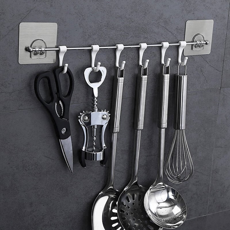 Gokich Gokich Plastic ABS Stainless Steel Series Self Adhesive Bathroom Towel Rail Utensil Rack Kitchen Magic Pack of 1 (White,40 * 7 CM)  - Image 1
