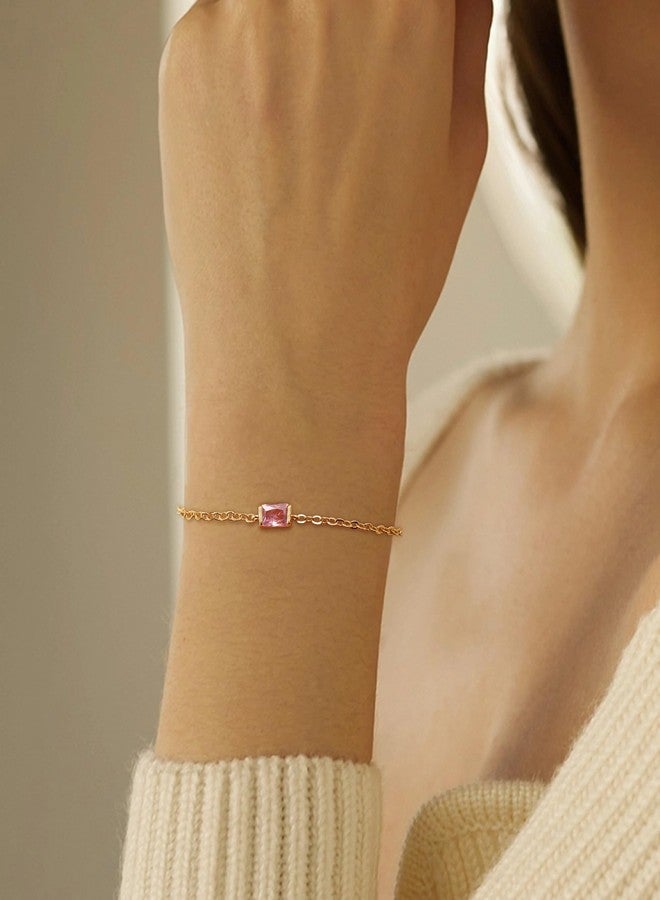 MJust Adjustable Golden Birthstone Bracelets for Women, Baguette Birthstone Link Bracelets for Mom & Wife.(Oct.) - Image 5