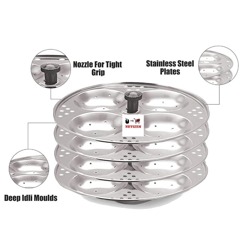 Netizen NonStick Stainless Steel Large Size Idli StandIdli Maker Makes soft idlis easy at Home idli maker stainless steel idly maker steel idli maker idli stand 4 Plate 16 Idli - Image 3
