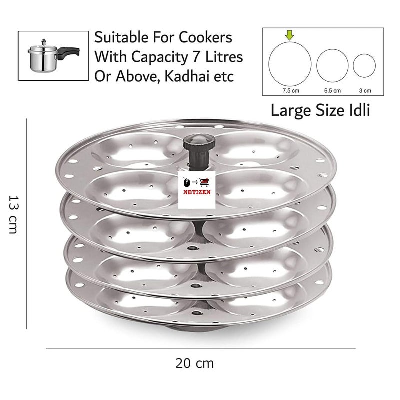 Netizen NonStick Stainless Steel Large Size Idli StandIdli Maker Makes soft idlis easy at Home idli maker stainless steel idly maker steel idli maker idli stand 4 Plate 16 Idli - Image 2