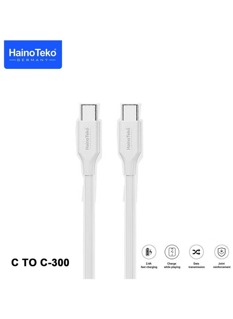 C to C 300 3 Meter Fast Charging Data Cable – High-Speed USB Type-C to Type-C, 3M Length, Quick Charging & Data Sync, Compatible with Type-C Devices, White