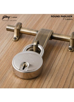 Godrej Locking Solutions and Systems Godrej Round 7 levers 67mm Alloy Steel Padlock 8149 Steel with 3 Keys Silver  - Image 2