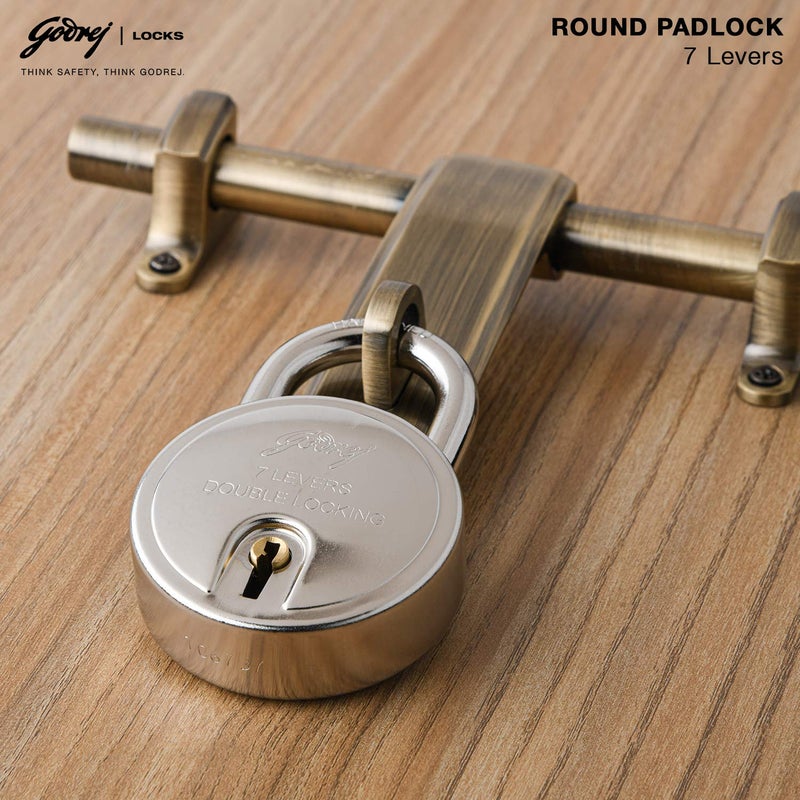 Godrej Locking Solutions and Systems Godrej Round 7 levers 67mm Alloy Steel Padlock 8149 Steel with 3 Keys Silver  - Image 2