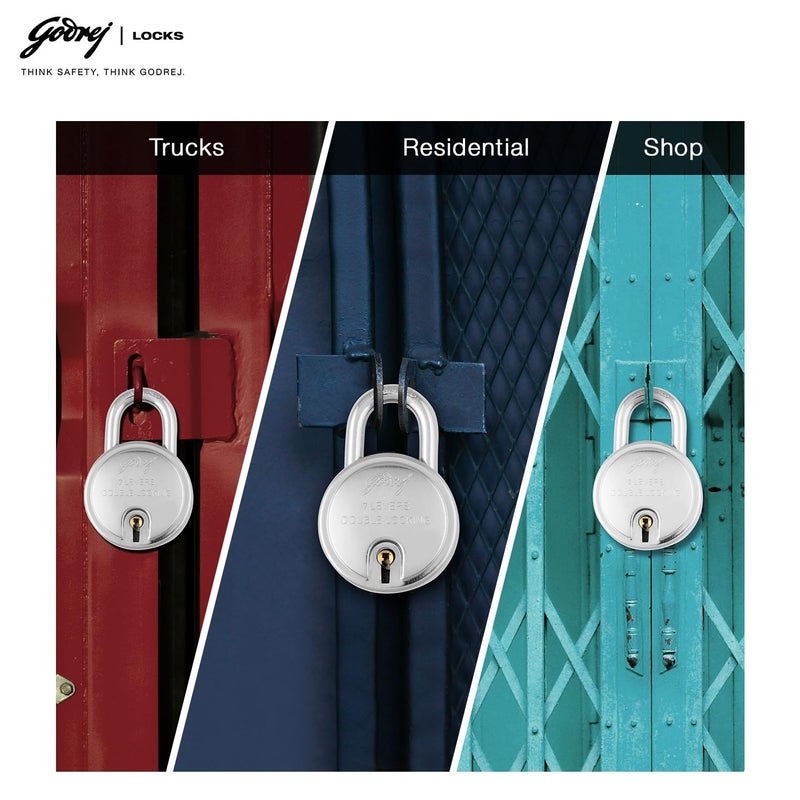 Godrej Locking Solutions and Systems Godrej Round 7 levers 67mm Alloy Steel Padlock 8149 Steel with 3 Keys Silver  - Image 3