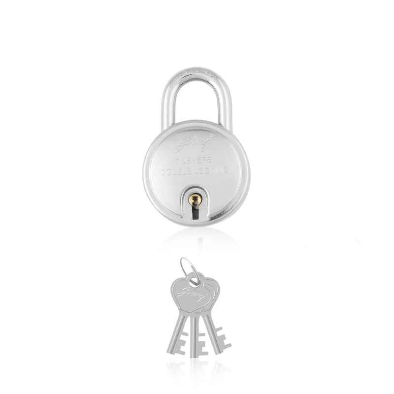 Godrej Locking Solutions and Systems Godrej Round 7 levers 67mm Alloy Steel Padlock 8149 Steel with 3 Keys Silver  - Image 1
